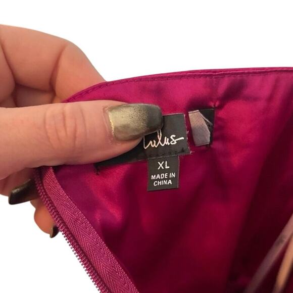 Lulus Magenta Satin Cowl Neck Ruched Mini Dress XL Asymmetrical Party - Picture 7 of 8